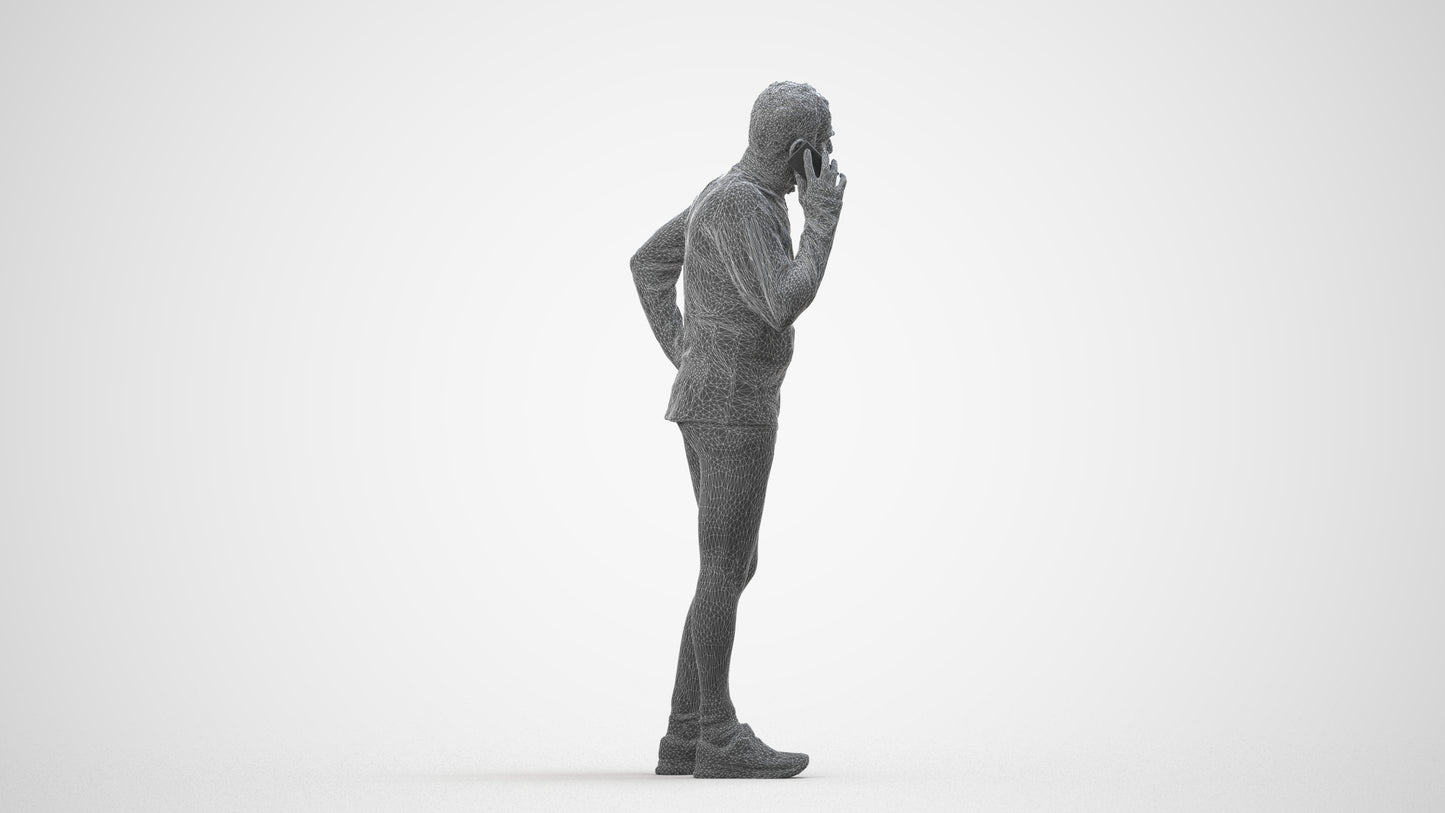 3D human model senior man sport, photogrammetry scanned person for archviz, wireframe side view