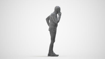 3D human model senior man sport, photogrammetry scanned person for archviz, wireframe side view