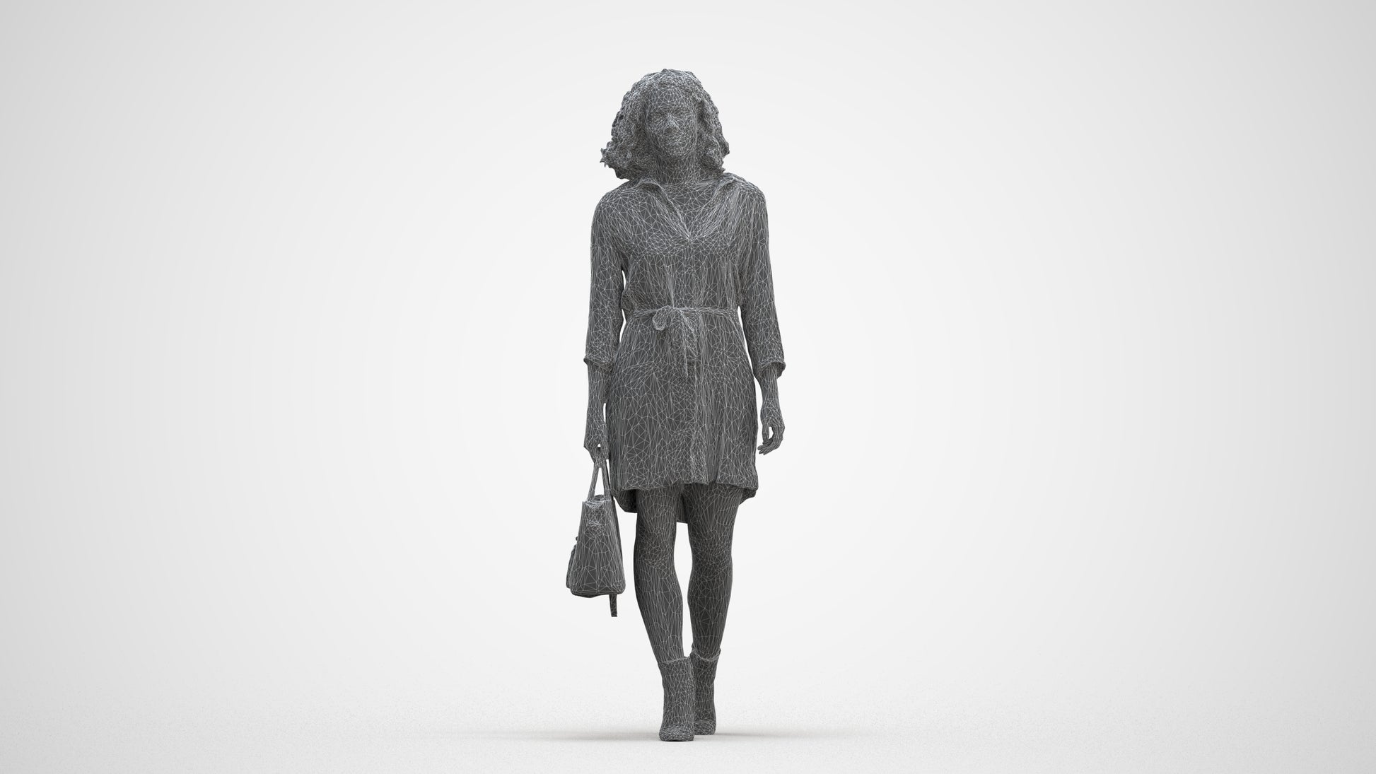 3D scanned woman walking casual, photorealistic archviz people for Enscape and SketchUp, three-quarter front view render