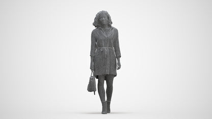 3D scanned woman walking casual, photorealistic archviz people for Enscape and SketchUp, three-quarter front view render