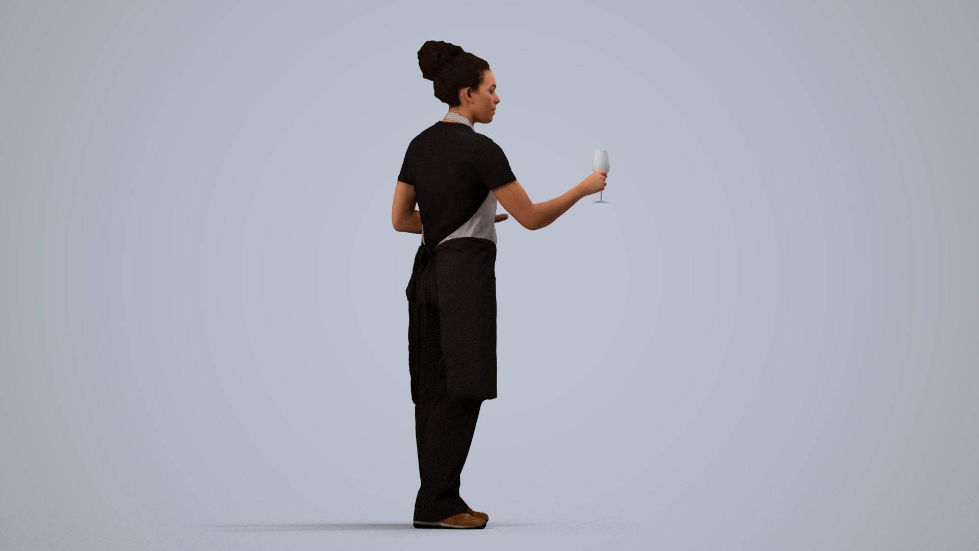 photogrammetry 3D woman hospitality, realistic human model archviz FBX, side view render