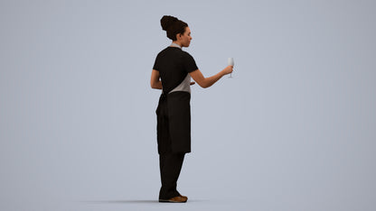 photogrammetry 3D woman hospitality, realistic human model archviz FBX, side view render