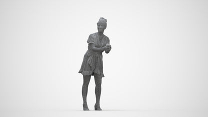 3D human model woman casual standing, photogrammetry scanned person for archviz, wireframe back view