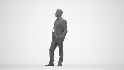 3D human model man business, photogrammetry scanned person for archviz, wireframe back view
