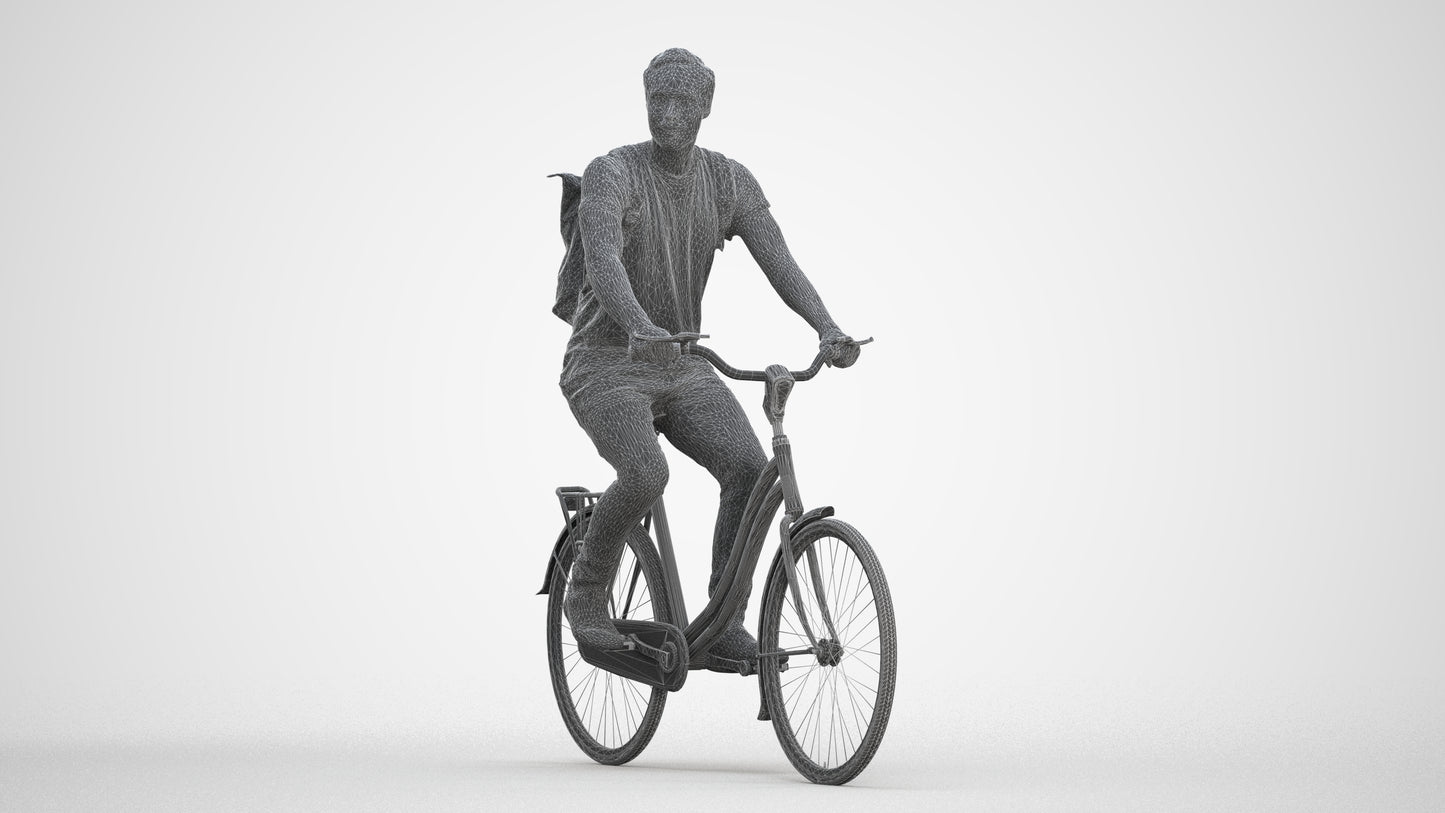 realistic 3D human man casual cycling, archviz people FBX OBJ for Blender, three-quarter front view render