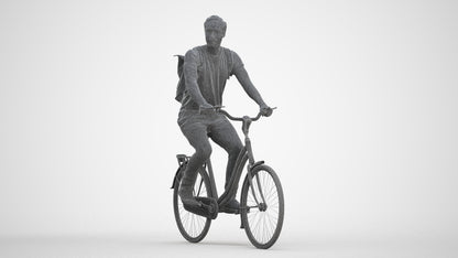 realistic 3D human man casual cycling, archviz people FBX OBJ for Blender, three-quarter front view render