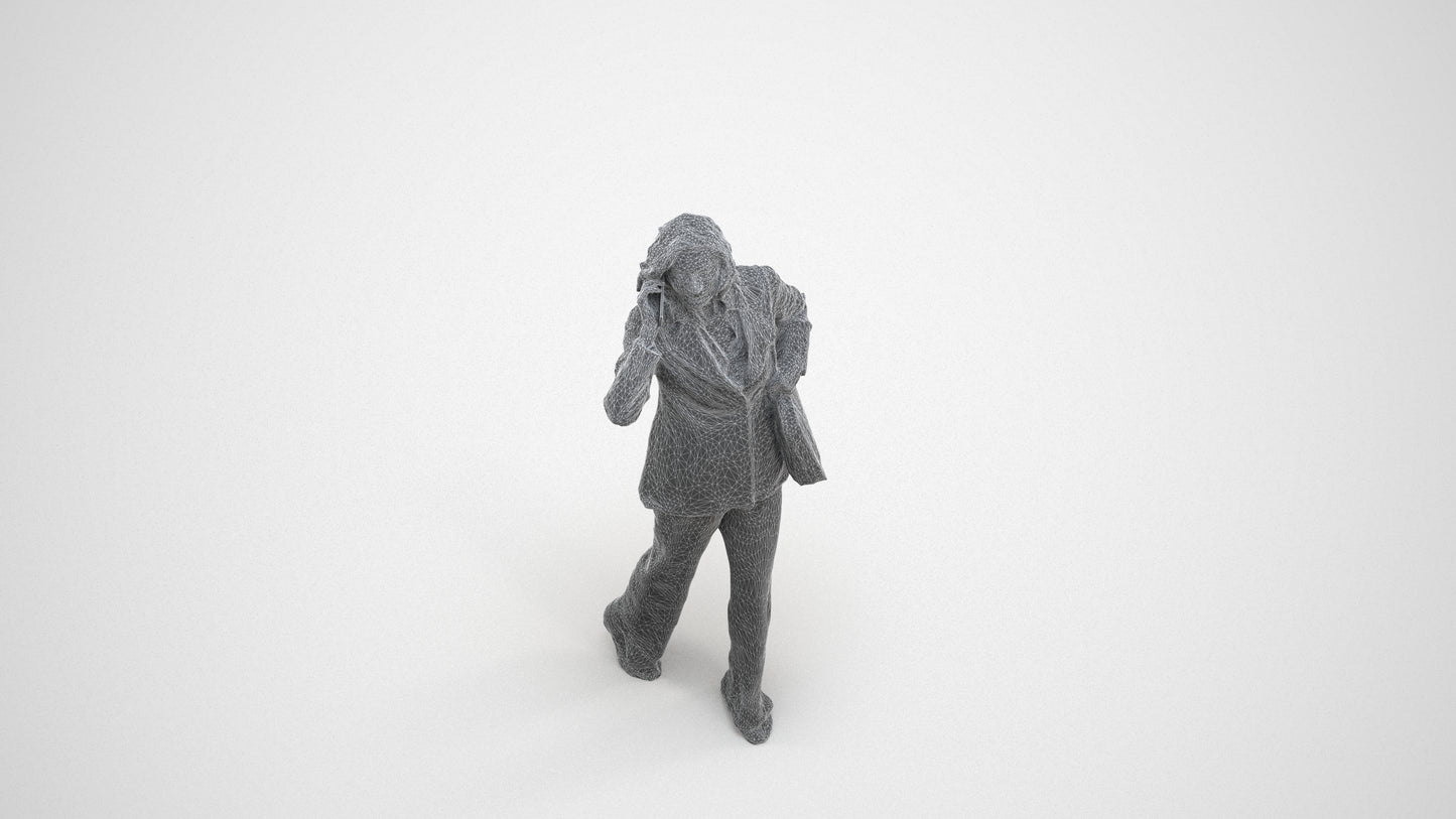 scanned 3D senior woman business walking, photogrammetry people for Enscape and V-Ray, wireframe three-quarter view