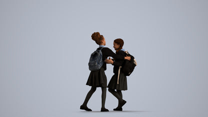 realistic 3D human girl kids, archviz people FBX OBJ for Blender, front view render