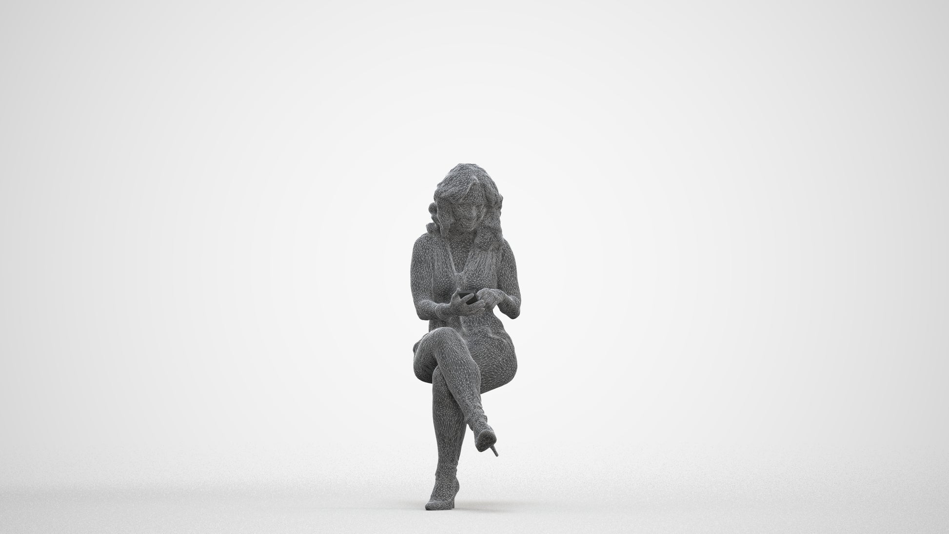 photogrammetry 3D woman casual sitting, realistic human model archviz FBX, three-quarter front view render