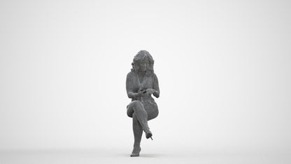 photogrammetry 3D woman casual sitting, realistic human model archviz FBX, three-quarter front view render