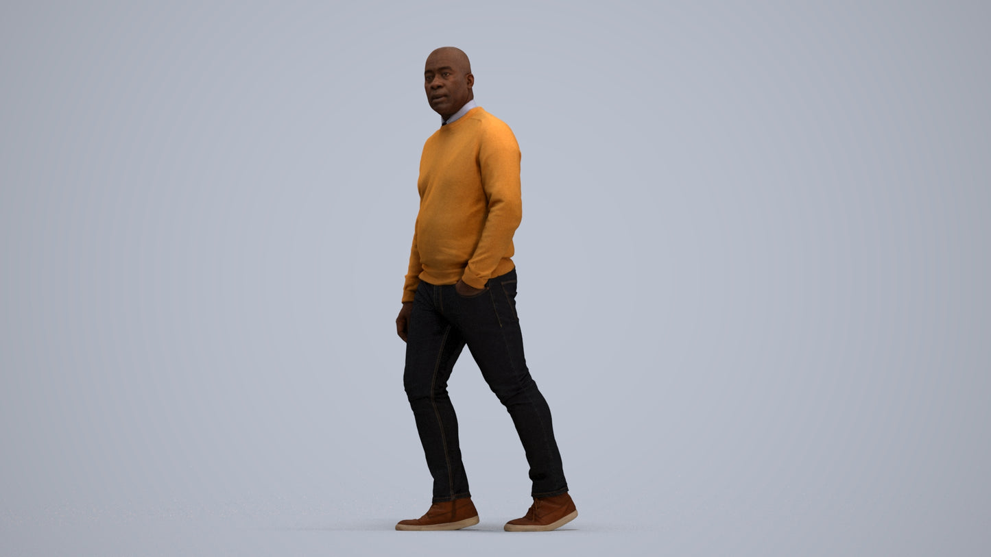 realistic 3D human man casual walking, archviz people FBX OBJ for Blender, standing pose render