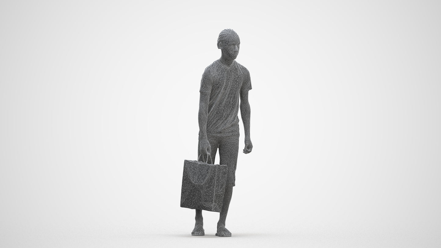 3D scanned boy shopping casual, photorealistic archviz people for Enscape and SketchUp, three-quarter front view render