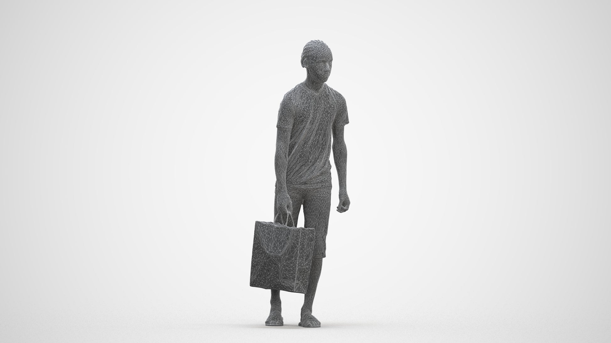 3D scanned boy shopping casual, photorealistic archviz people for Enscape and SketchUp, three-quarter front view render