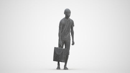 3D scanned boy shopping casual, photorealistic archviz people for Enscape and SketchUp, three-quarter front view render