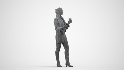 realistic 3D people woman casual standing, render-ready for V-Ray and Corona, FBX OBJ, wireframe side view
