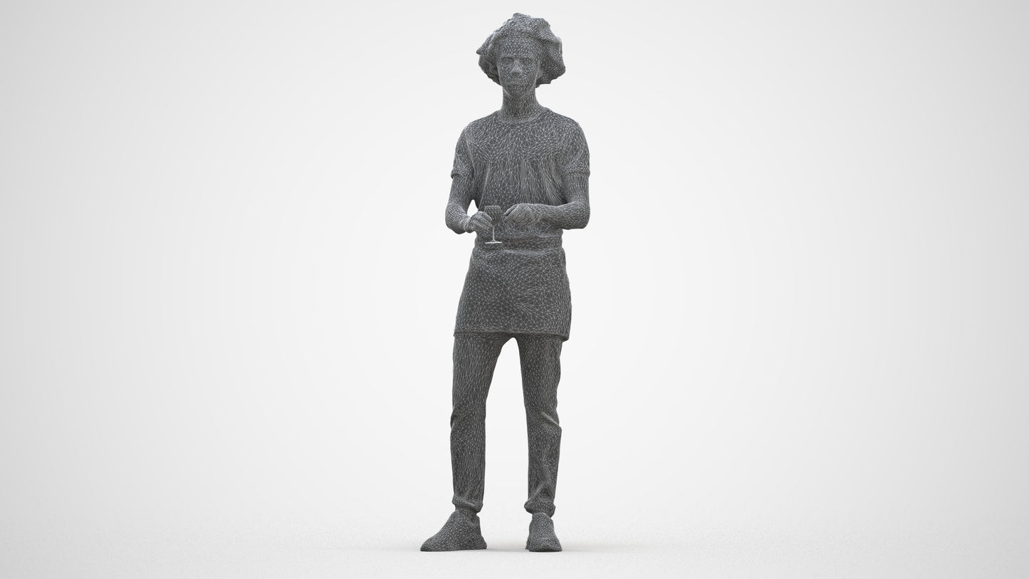 scanned 3D man hospitality, photogrammetry people for Enscape and V-Ray, three-quarter front view render