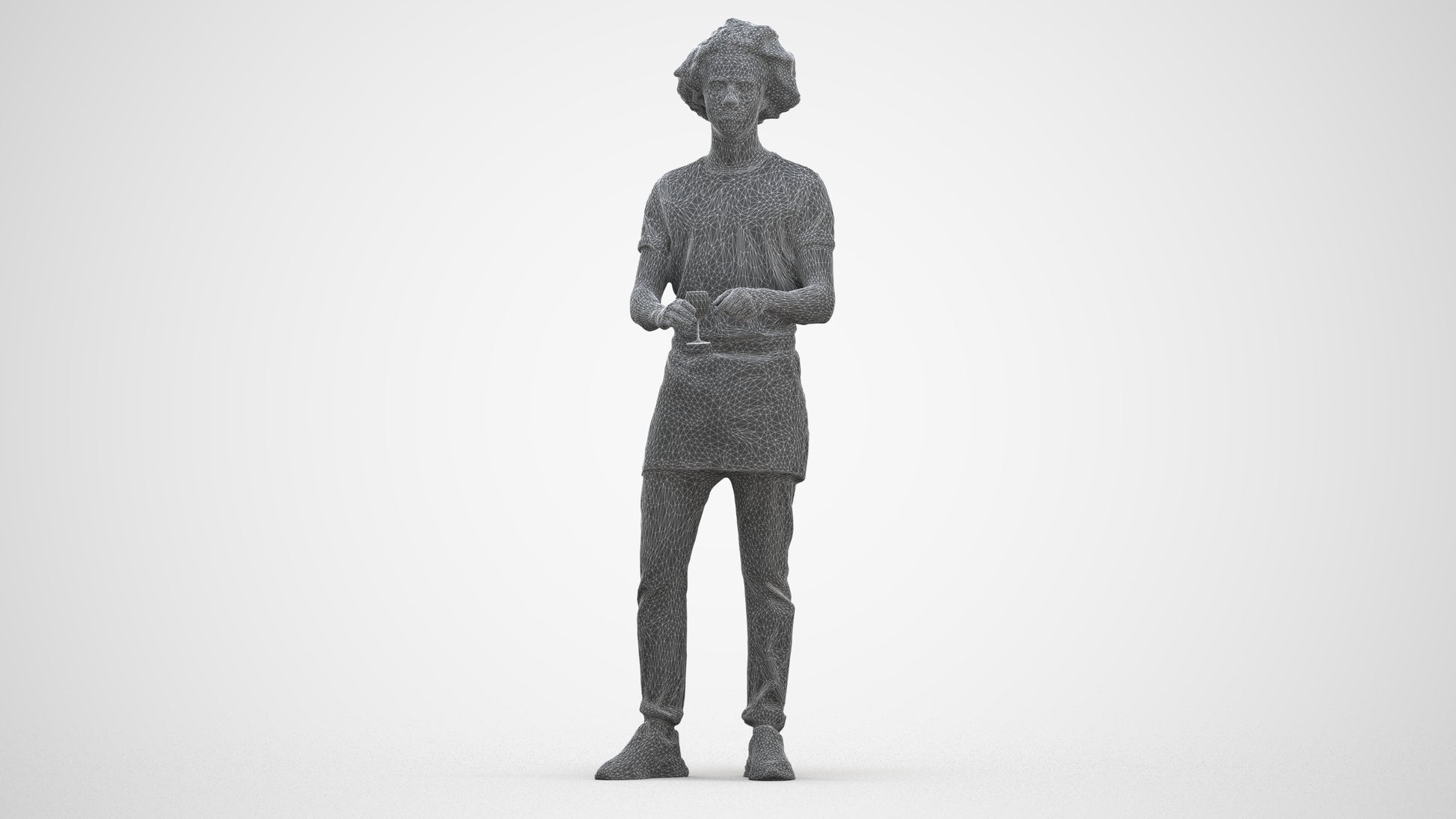 scanned 3D man hospitality, photogrammetry people for Enscape and V-Ray, three-quarter front view render