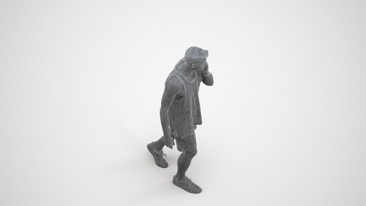 realistic 3D man casual walking, scanned archviz people for Blender and 3ds Max, wireframe three-quarter view