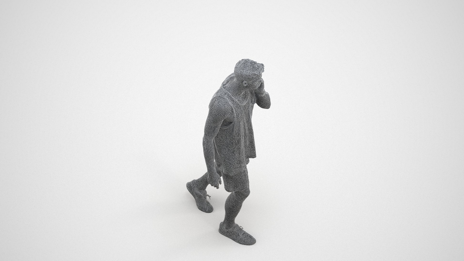 realistic 3D man casual walking, scanned archviz people for Blender and 3ds Max, wireframe three-quarter view