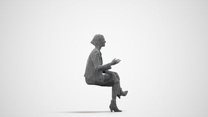 3D people model woman business sitting, scanned human for 3ds Max rendering, wireframe side view