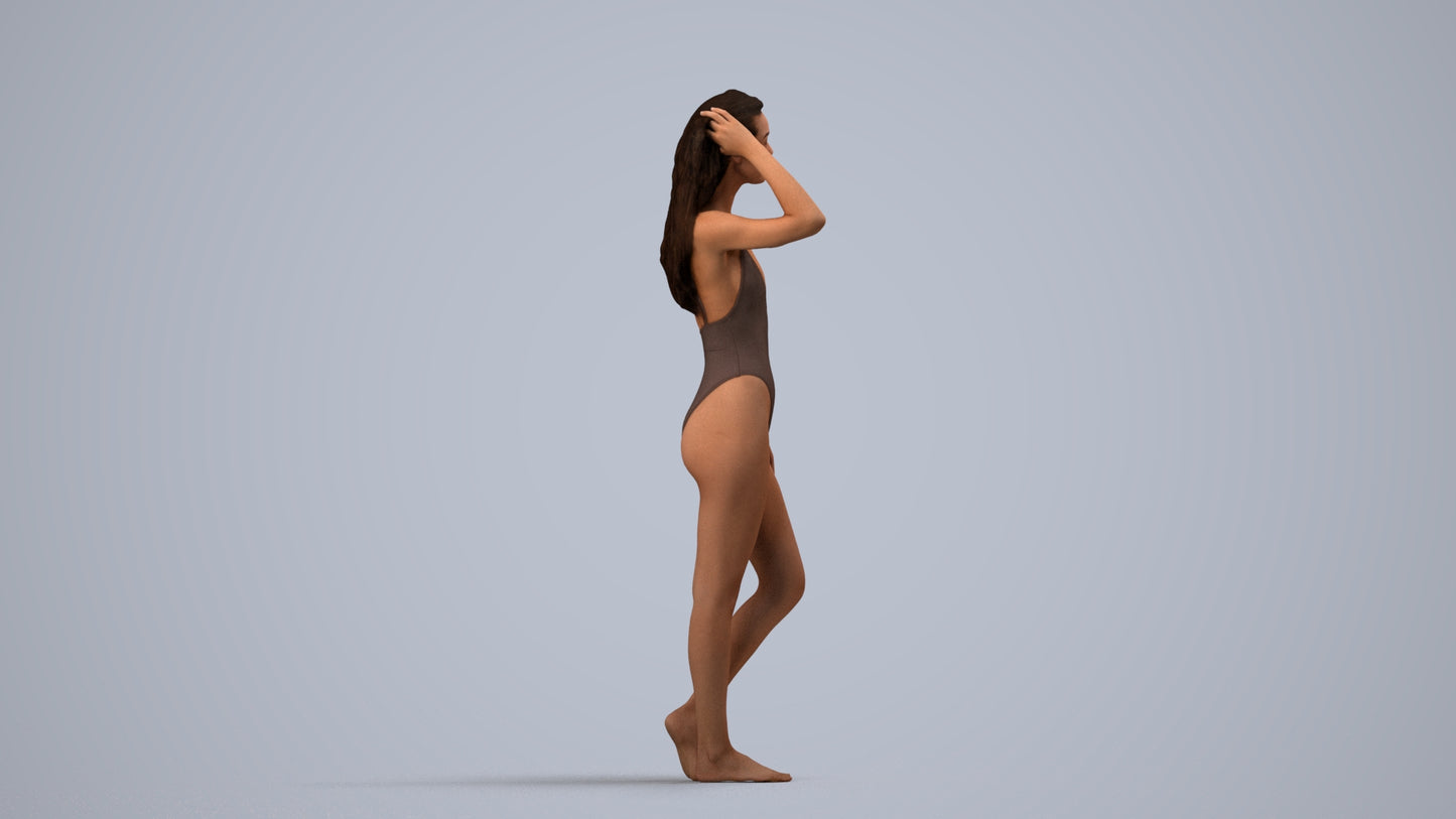 3D scanned woman pool, photorealistic archviz people for Enscape and SketchUp, side view render