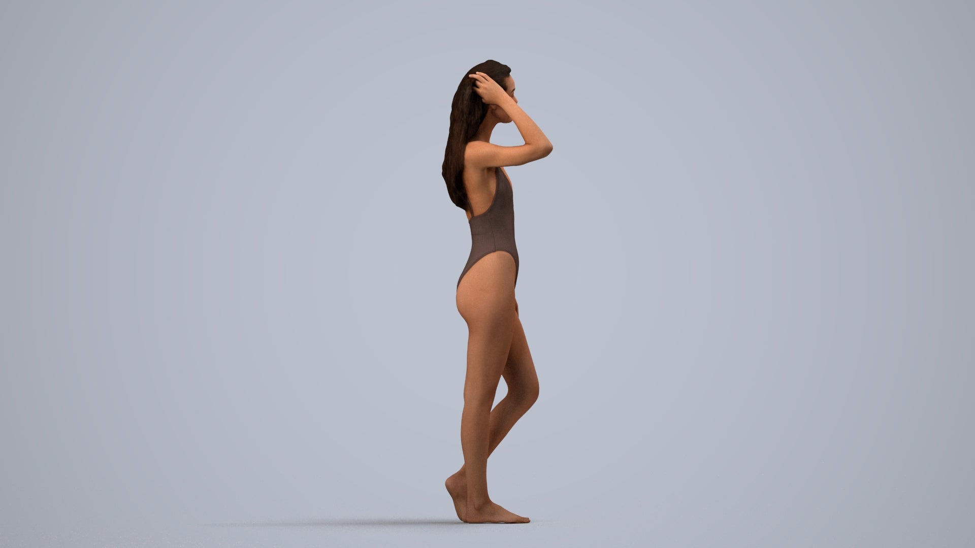 3D scanned woman pool, photorealistic archviz people for Enscape and SketchUp, side view render