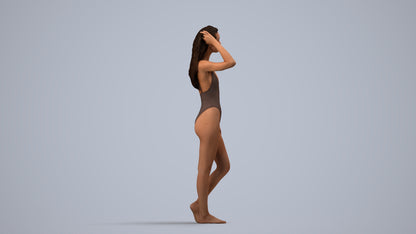 3D scanned woman pool, photorealistic archviz people for Enscape and SketchUp, side view render