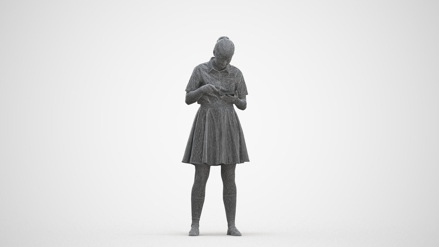 realistic 3D human girl kids, archviz people FBX OBJ for Blender, three-quarter front view render