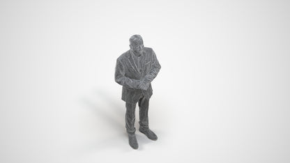 3D human model man business, photogrammetry scanned person for archviz, wireframe three-quarter view