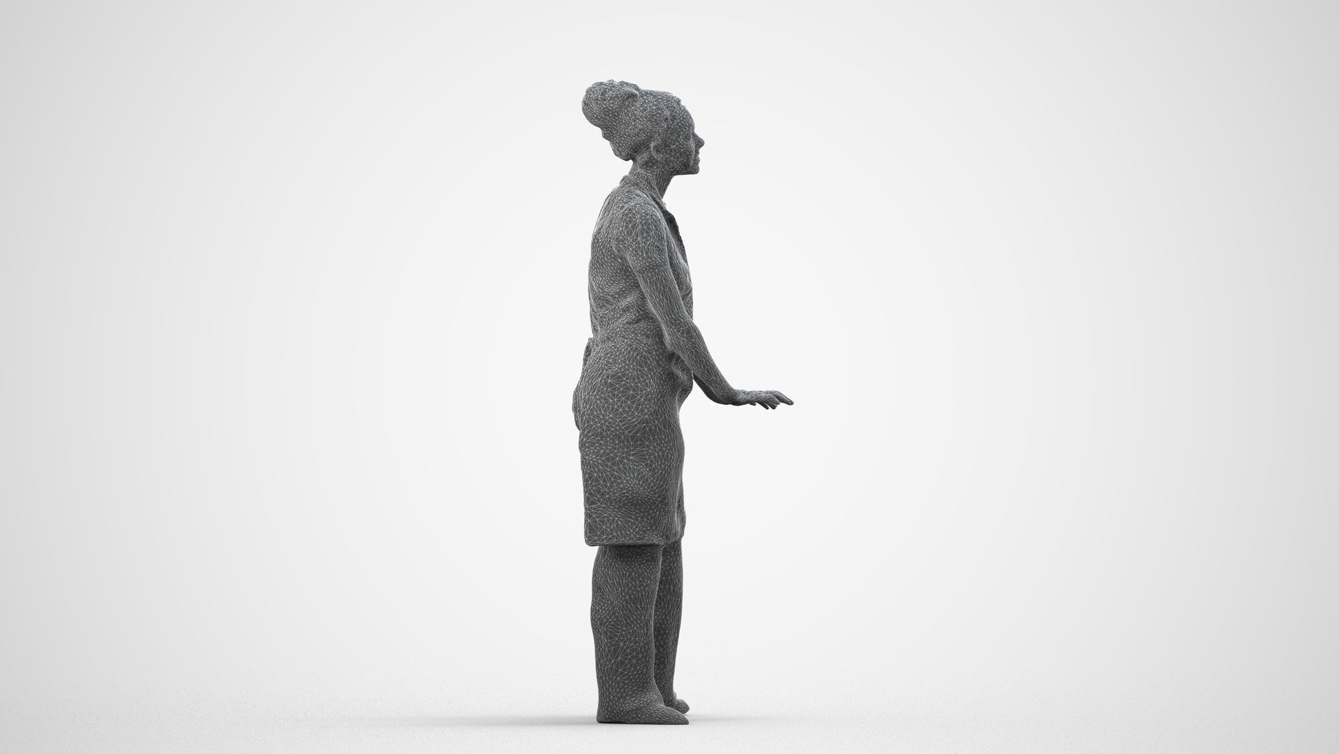 scanned 3D woman hospitality, photogrammetry people for Enscape and V-Ray, wireframe side view