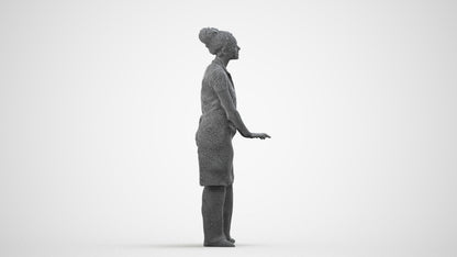 scanned 3D woman hospitality, photogrammetry people for Enscape and V-Ray, wireframe side view