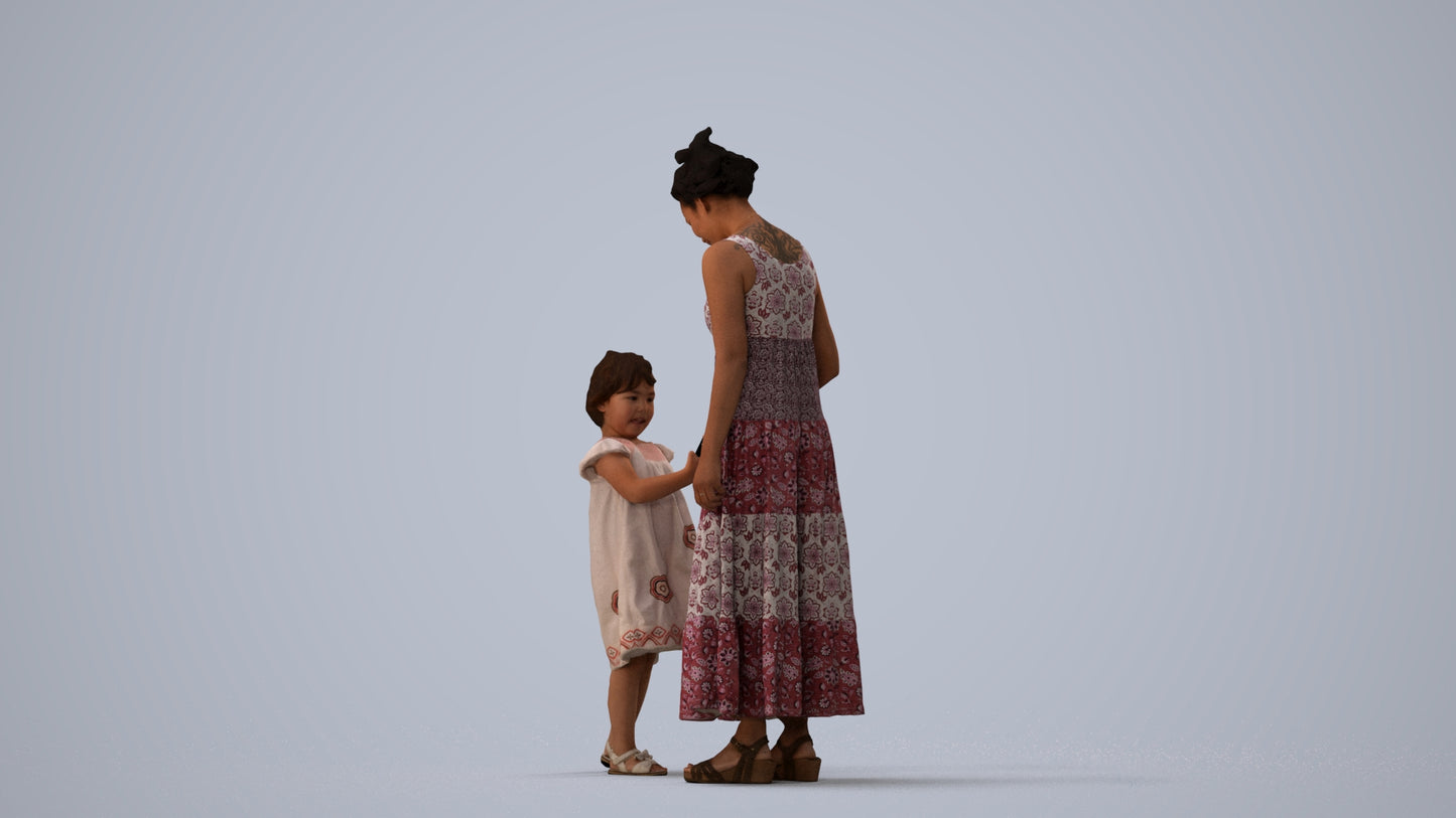 realistic 3D girl casual kids, scanned archviz people for Blender and 3ds Max, three-quarter view render