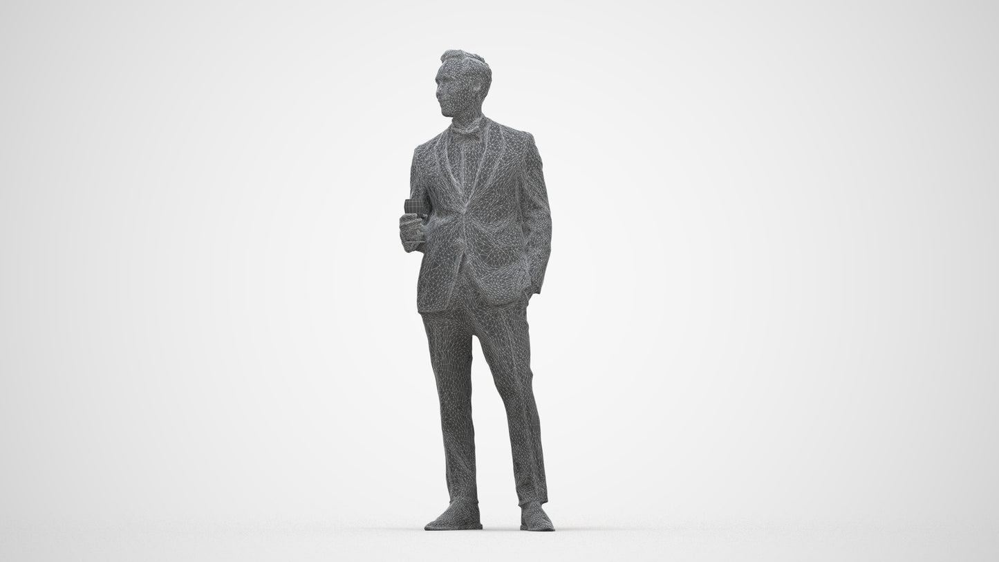 scanned 3D man formal formalaffairs, photogrammetry people for Enscape and V-Ray, wireframe back view