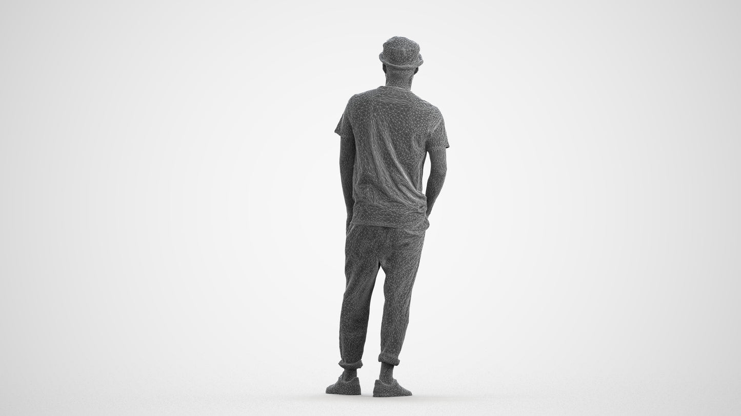 realistic 3D human man casual standing, archviz people FBX OBJ for Blender, wireframe front view
