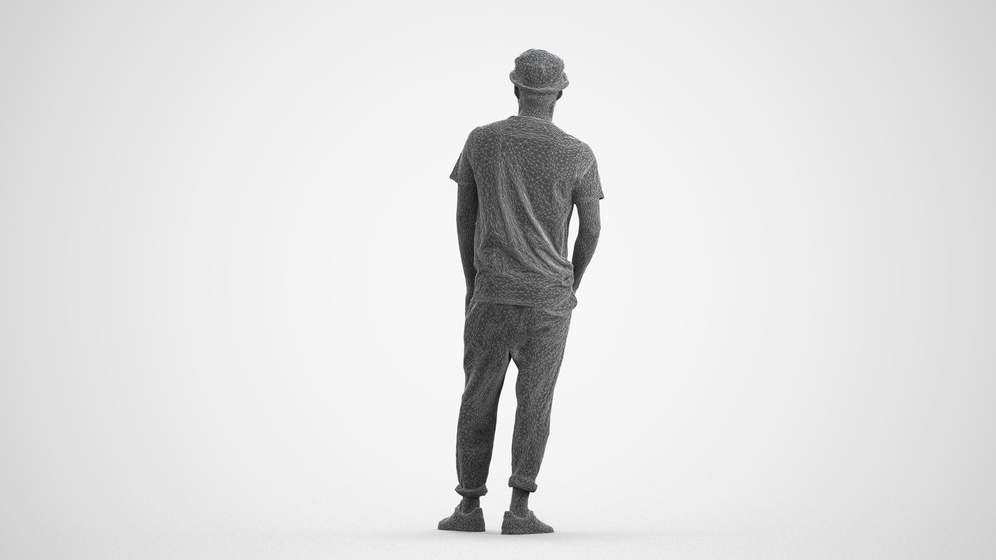realistic 3D human man casual standing, archviz people FBX OBJ for Blender, wireframe front view