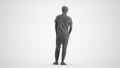 realistic 3D human man casual standing, archviz people FBX OBJ for Blender, wireframe front view
