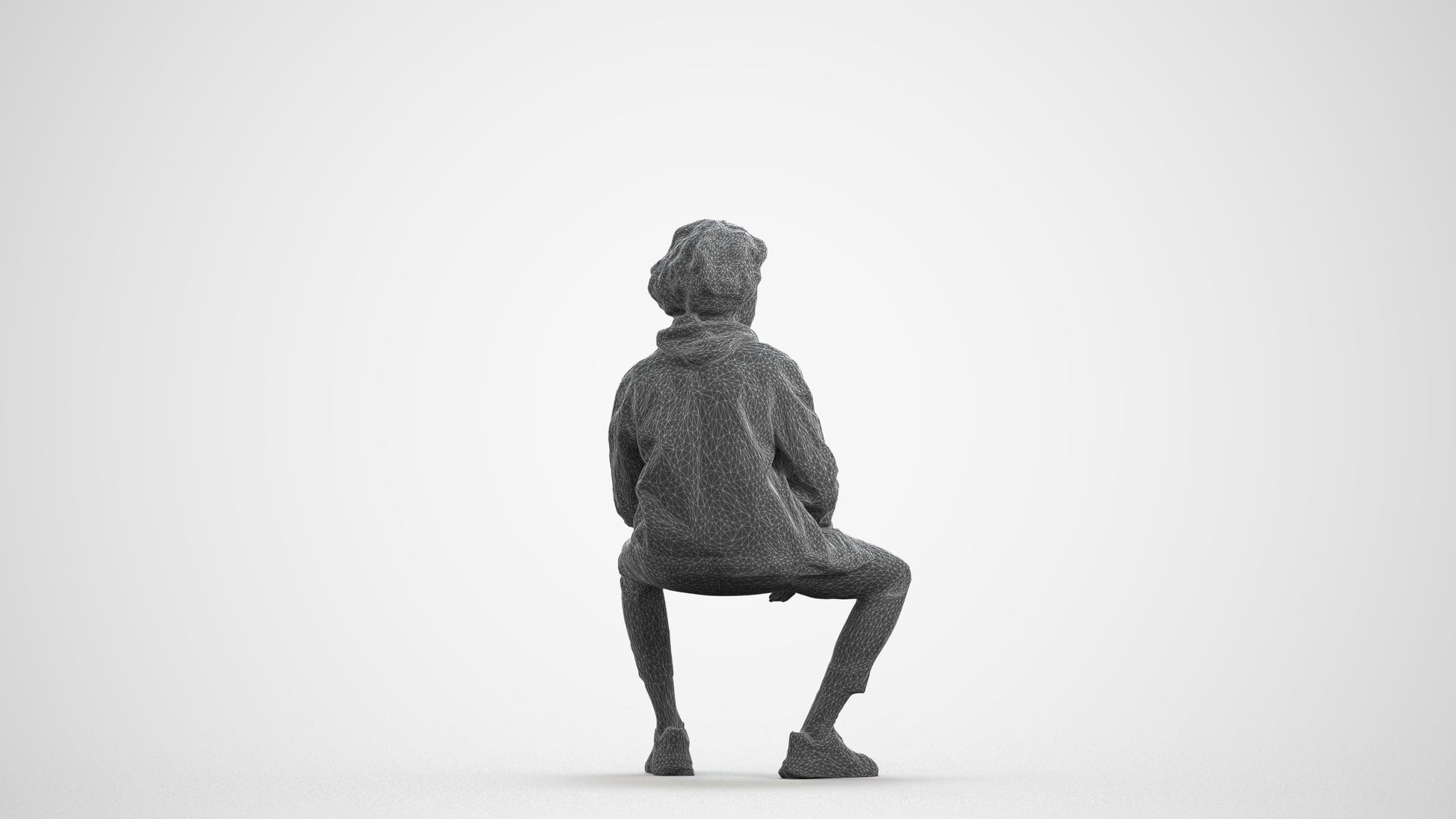realistic 3D man casual sitting, scanned archviz people for Blender and 3ds Max, wireframe front view