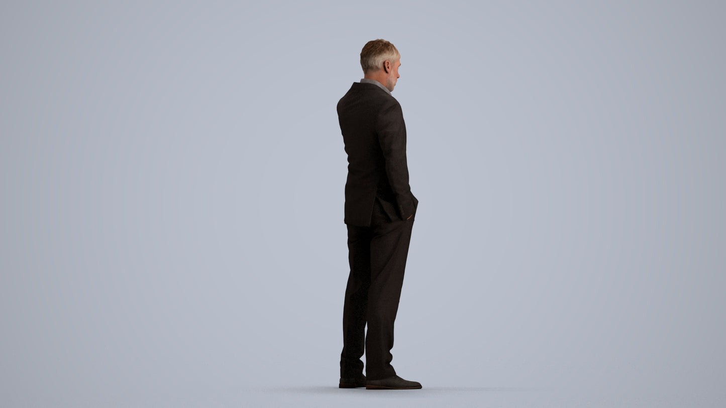 3D people model man business, scanned human for 3ds Max rendering, front view render