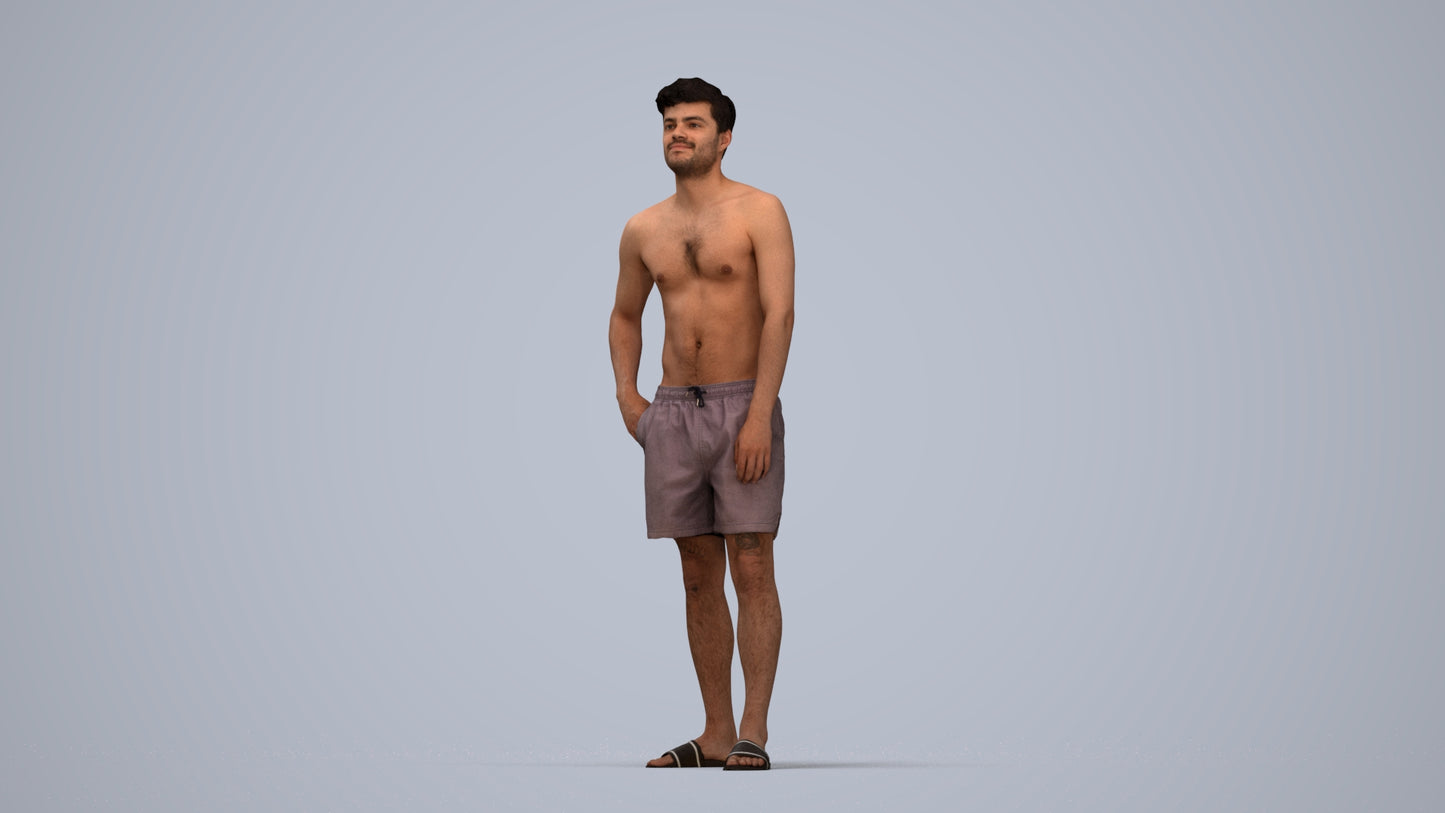 3D people model man pool, scanned human for 3ds Max rendering, top-down view render