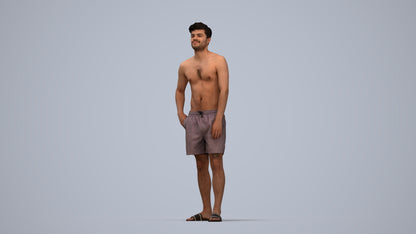 3D people model man pool, scanned human for 3ds Max rendering, top-down view render