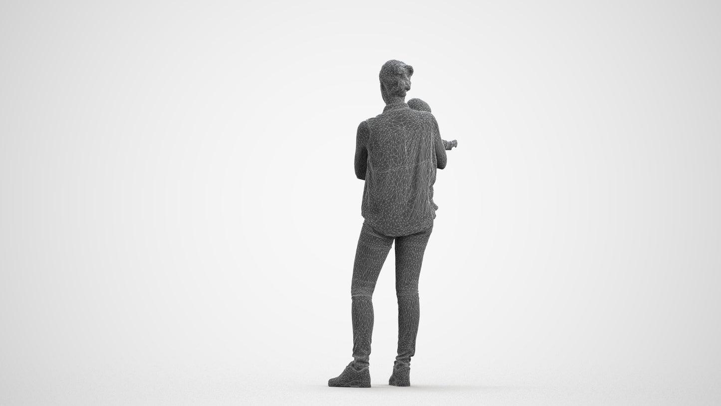 realistic 3D people woman casual kids, render-ready for V-Ray and Corona, FBX OBJ, wireframe front view