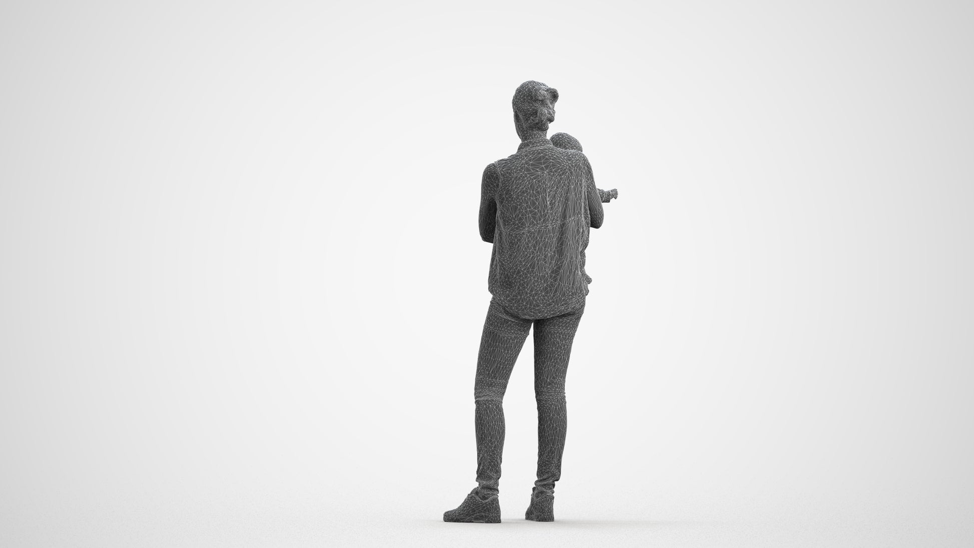 realistic 3D people woman casual kids, render-ready for V-Ray and Corona, FBX OBJ, wireframe front view
