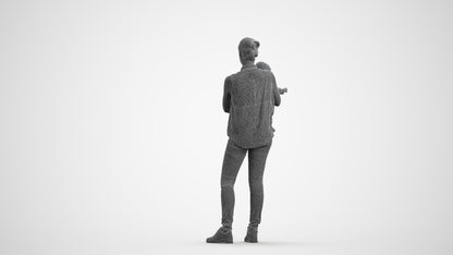 realistic 3D people woman casual kids, render-ready for V-Ray and Corona, FBX OBJ, wireframe front view