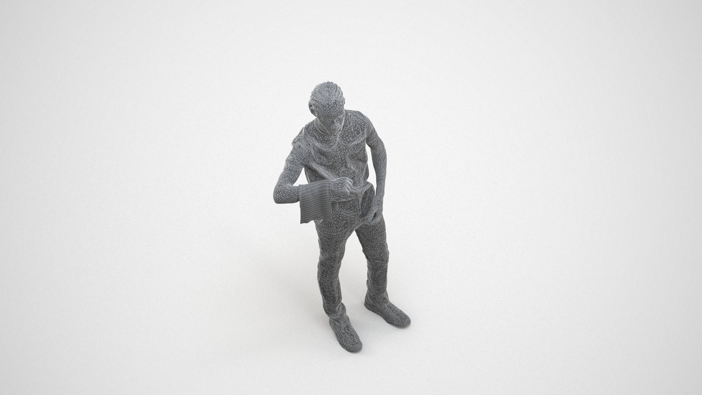 realistic 3D human boy hospitality, archviz people FBX OBJ for Blender, wireframe three-quarter view