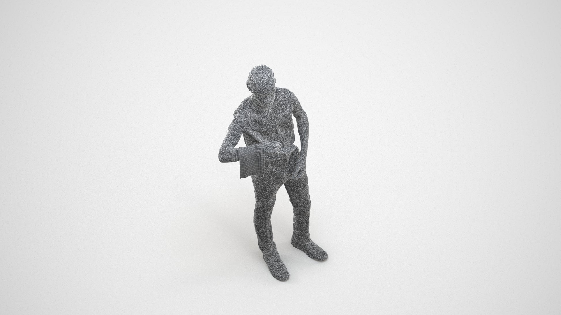 realistic 3D human boy hospitality, archviz people FBX OBJ for Blender, wireframe three-quarter view