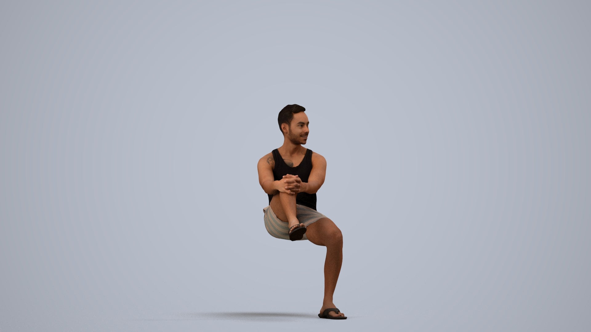 realistic 3D people man casual sitting, render-ready for V-Ray and Corona, FBX OBJ, side view render