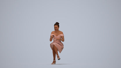 3D human model woman formal sitting, photogrammetry scanned person for archviz, top-down view render