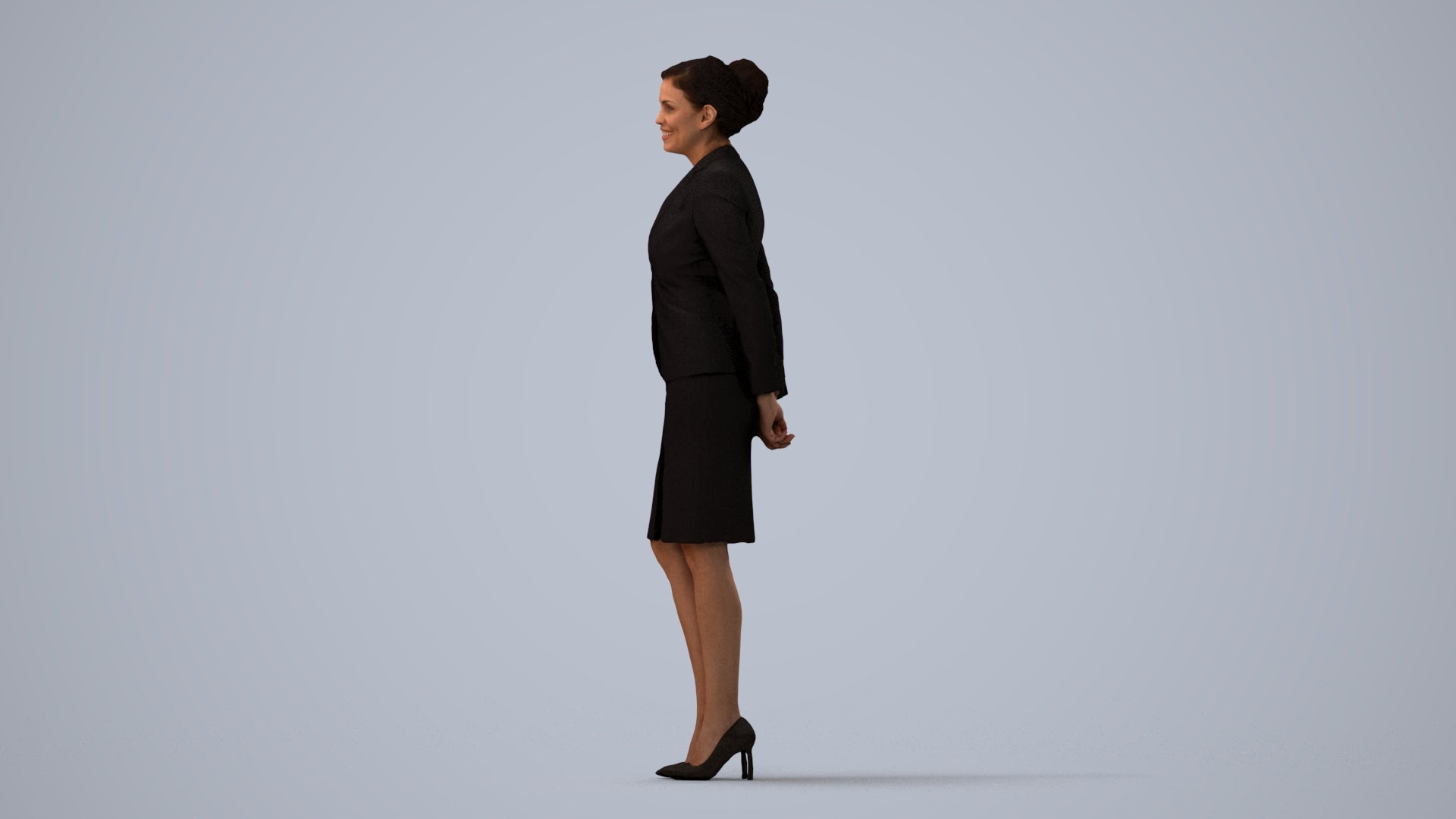 realistic 3D woman hospitality, scanned archviz people for Blender and 3ds Max, three-quarter view render