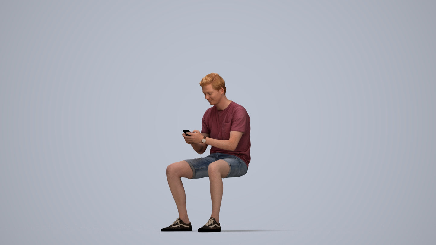3D scanned man sitting casual, photorealistic archviz people for Enscape and SketchUp, top-down view render