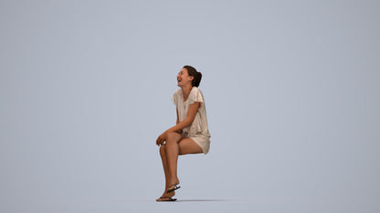 realistic 3D human woman casual sitting, archviz people FBX OBJ for Blender, top-down view render